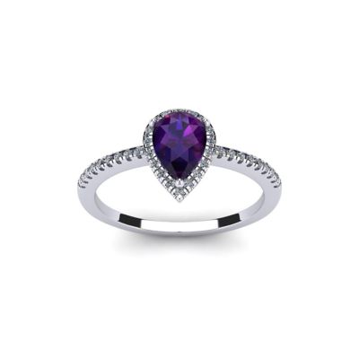 Belk & Co Lab Created 1 Carat Pear Shape Gemstone and Halo Diamond Ring In Sterling Silver, 6