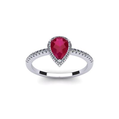 Belk & Co Lab Created 1 Carat Pear Shape Gemstone and Halo Diamond Ring In Sterling Silver, 7