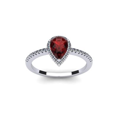 Belk & Co Lab Created 1 Carat Pear Shape Gemstone and Halo Diamond Ring In Sterling Silver, 9