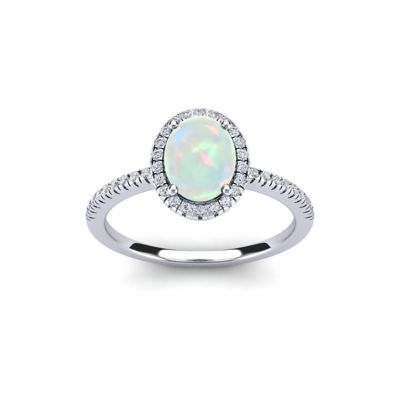 Belk & Co Lab Created 1 1/2 Carat Oval Shape Gemstone and Halo Diamond Ring In Sterling Silver, 6