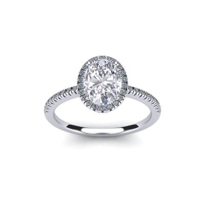 Belk & Co Lab Created 1 1/2 Carat Oval Shape Gemstone and Halo Diamond Ring In Sterling Silver, 10