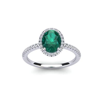 Belk & Co Lab Created 1 1/2 Carat Oval Shape Gemstone and Halo Diamond Ring In Sterling Silver, 7