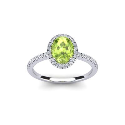 Belk & Co Lab Created 1 1/2 Carat Oval Shape Gemstone and Halo Diamond Ring In Sterling Silver, 8