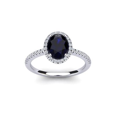 Belk & Co Lab Created 1 1/2 Carat Oval Shape Gemstone and Halo Diamond Ring In Sterling Silver, 7