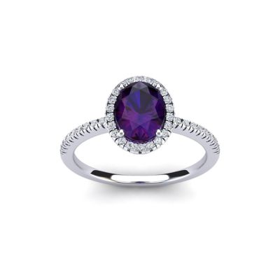 Belk & Co Lab Created 1 1/2 Carat Oval Shape Gemstone and Halo Diamond Ring In Sterling Silver, 9