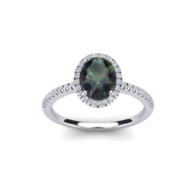 Belk & Co Lab Created 1 1/2 Carat Oval Shape Gemstone and Halo Diamond Ring In Sterling Silver, 9