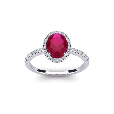 Belk & Co Lab Created 1 1/2 Carat Oval Shape Gemstone and Halo Diamond Ring In Sterling Silver, 8