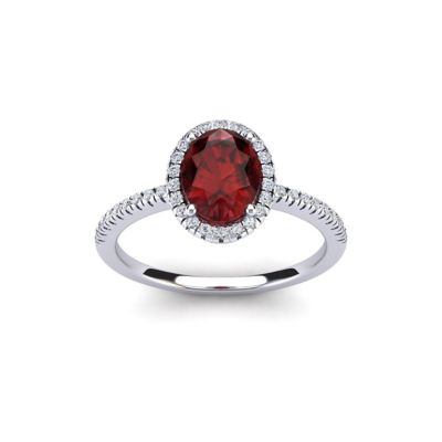 Belk & Co Lab Created 1 1/2 Carat Oval Shape Gemstone and Halo Diamond Ring In Sterling Silver, 6