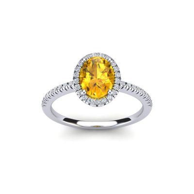 Belk & Co Lab Created 1 1/2 Carat Oval Shape Gemstone and Halo Diamond Ring In Sterling Silver, 6