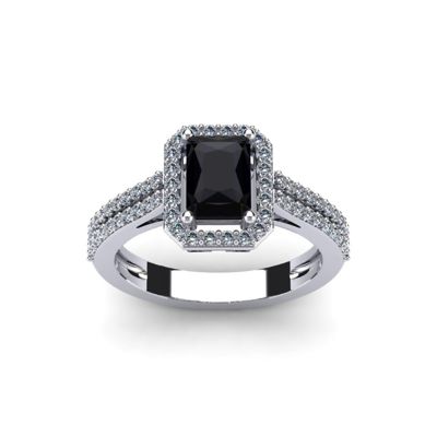 Belk & Co Lab Created 1 1/2 Carat Octagon Shape Gemstone and Halo Diamond Ring In Sterling Silver, Black, 6