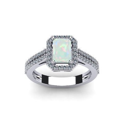 Belk & Co Lab Created 1 1/2 Carat Octagon Shape Gemstone and Halo Diamond Ring In Sterling Silver, 5