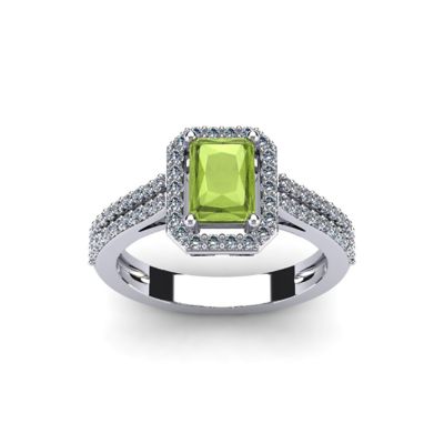 Belk & Co Lab Created 1 1/2 Carat Octagon Shape Gemstone and Halo Diamond Ring In Sterling Silver, 7