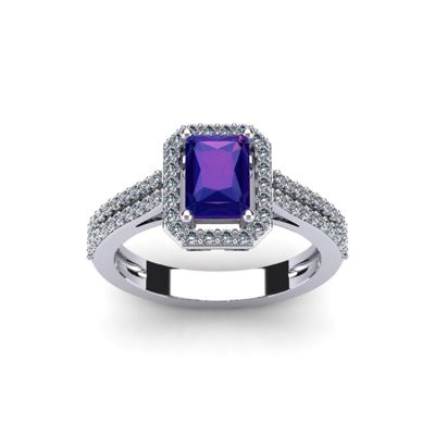 Belk & Co Lab Created 1 1/2 Carat Octagon Shape Gemstone and Halo Diamond Ring In Sterling Silver, 6