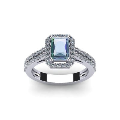 Belk & Co Lab Created 1 1/2 Carat Octagon Shape Gemstone and Halo Diamond Ring In Sterling Silver, 8