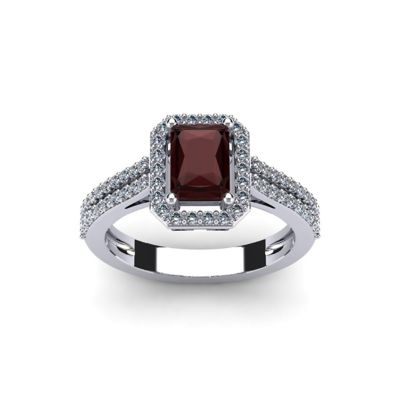 Belk & Co Lab Created 1 1/2 Carat Octagon Shape Gemstone and Halo Diamond Ring In Sterling Silver, 5