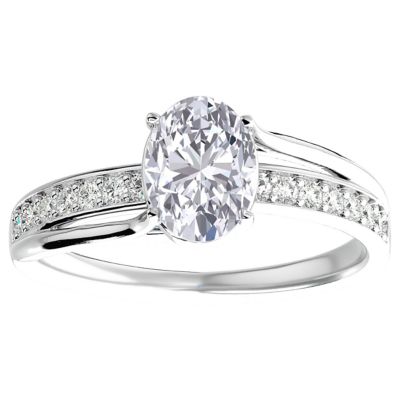 Belk & Co Lab Created 1 1/2 Carat Oval Shape Gemstone and Diamond Ring In Sterling Silver, 6