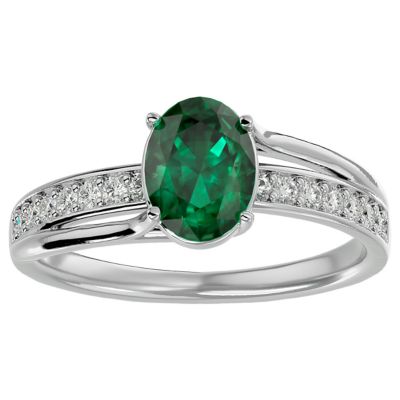 Belk & Co Lab Created 1 1/2 Carat Oval Shape Gemstone and Diamond Ring In Sterling Silver, 9