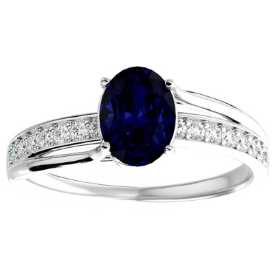 Belk & Co Lab Created 1 1/2 Carat Oval Shape Gemstone and Diamond Ring In Sterling Silver, 7