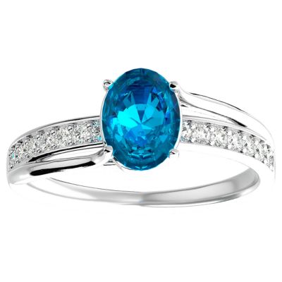 Belk & Co Lab Created 1 1/2 Carat Oval Shape Gemstone and Diamond Ring In Sterling Silver, Blue, 6