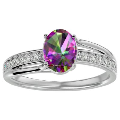 Belk & Co Lab Created 1 1/2 Carat Oval Shape Gemstone and Diamond Ring In Sterling Silver, 8
