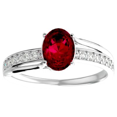 Belk & Co Lab Created 1 1/2 Carat Oval Shape Gemstone and Diamond Ring In Sterling Silver, 6