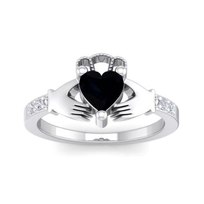 Belk & Co Lab Created 1 Carat Heart Shape Gemstone Diamond Claddagh Ring In Sterling Silver, Black, 9