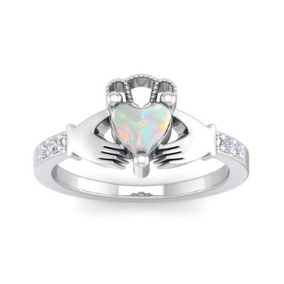 Belk & Co Lab Created 1 Carat Heart Shape Gemstone Diamond Claddagh Ring In Sterling Silver, 6