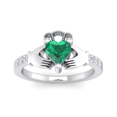 Belk & Co Lab Created 1 Carat Heart Shape Gemstone Diamond Claddagh Ring In Sterling Silver, 8