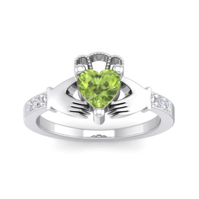 Belk & Co Lab Created 1 Carat Heart Shape Gemstone Diamond Claddagh Ring In Sterling Silver, 5
