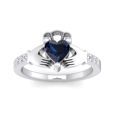 Belk & Co Lab Created 1 Carat Heart Shape Gemstone Diamond Claddagh Ring In Sterling Silver, 6