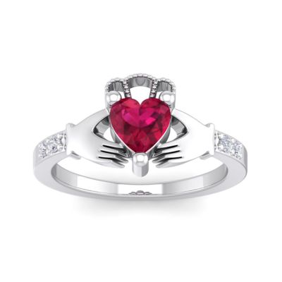 Belk & Co Lab Created 1 Carat Heart Shape Gemstone Diamond Claddagh Ring In Sterling Silver, 7