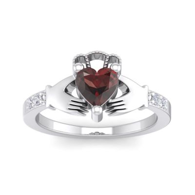 Belk & Co Lab Created 1 Carat Heart Shape Gemstone Diamond Claddagh Ring In Sterling Silver, 7