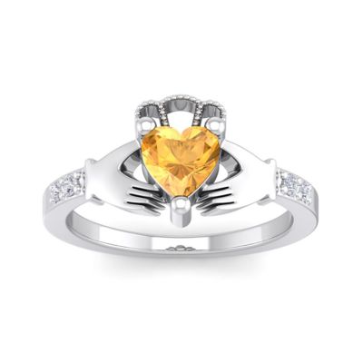 Belk & Co Lab Created 1 Carat Heart Shape Gemstone Diamond Claddagh Ring In Sterling Silver, 7
