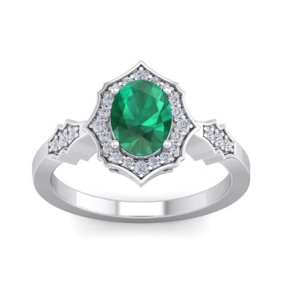 Belk & Co Lab Created 1 1/2 Carat Oval Shape Gemstone and Halo Diamond Ring In Sterling Silver, 8