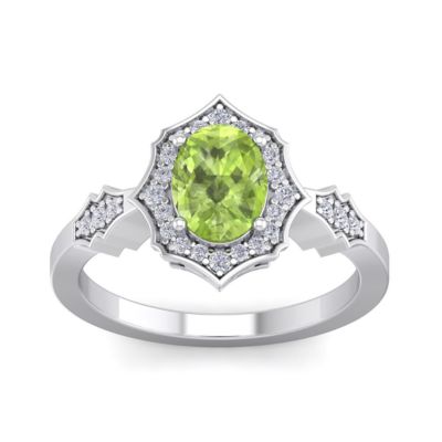 Belk & Co Lab Created 1 1/2 Carat Oval Shape Gemstone and Halo Diamond Ring In Sterling Silver, 10