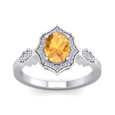 Belk & Co Lab Created 1 1/2 Carat Oval Shape Gemstone and Halo Diamond Ring In Sterling Silver, 8