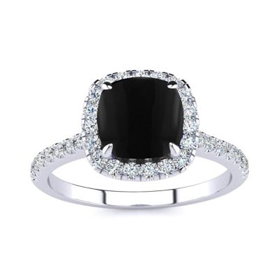 Belk & Co Lab Created 2 Carat Cushion Cut Gemstone and Halo Diamond Ring In Sterling Silver, Black, 7
