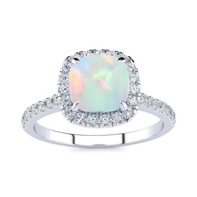 Belk & Co Lab Created 2 Carat Cushion Cut Gemstone and Halo Diamond Ring In Sterling Silver