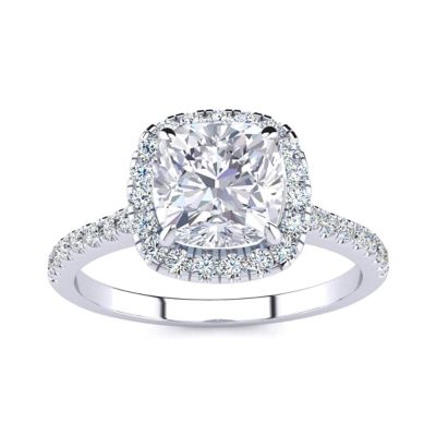 Belk & Co Lab Created 2 Carat Cushion Cut Gemstone and Halo Diamond Ring In Sterling Silver, 5