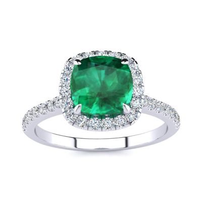 Belk & Co Lab Created 2 Carat Cushion Cut Gemstone and Halo Diamond Ring In Sterling Silver, 8
