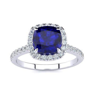 Belk & Co Lab Created 2 Carat Cushion Cut Gemstone and Halo Diamond Ring In Sterling Silver, 5