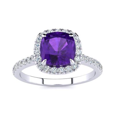 Belk & Co Lab Created 2 Carat Cushion Cut Gemstone and Halo Diamond Ring In Sterling Silver, 7