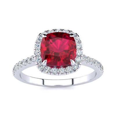 Belk & Co Lab Created 2 Carat Cushion Cut Gemstone and Halo Diamond Ring In Sterling Silver, 5