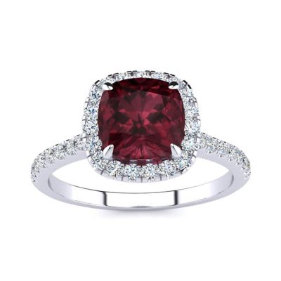 Belk & Co Lab Created 2 Carat Cushion Cut Gemstone and Halo Diamond Ring In Sterling Silver, 10