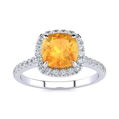 Belk & Co Lab Created 2 Carat Cushion Cut Gemstone and Halo Diamond Ring In Sterling Silver, 10