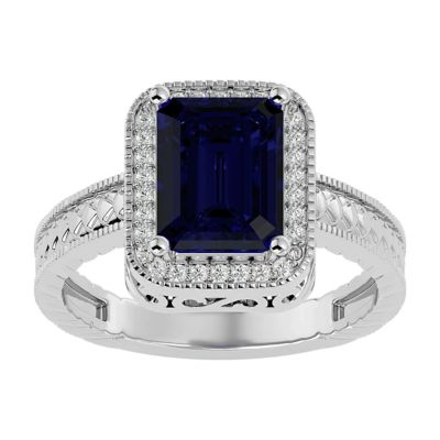 Belk & Co 2 3/4 Carat Emerald Shape Gemstone and Diamond Ring In Sterling Silver