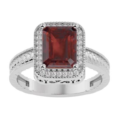 Belk & Co 2 3/4 Carat Emerald Shape Gemstone and Diamond Ring In Sterling Silver, 8