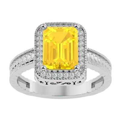 Belk & Co 2 3/4 Carat Emerald Shape Gemstone and Diamond Ring In Sterling Silver, 6