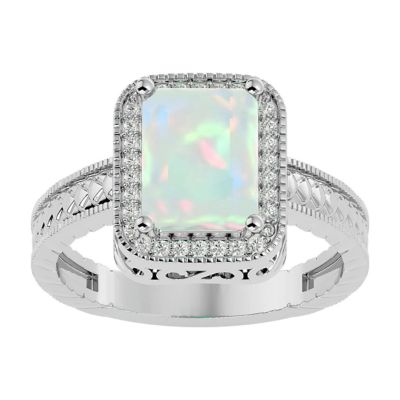 Belk & Co 2 3/4 Carat Emerald Shape Gemstone and Diamond Ring In Sterling Silver, 10
