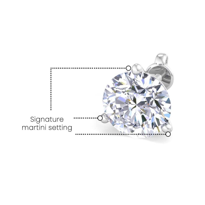Lab Created Mens 2 Carat Lab Grown Diamond Martini Stud Earring In Sterling Silver